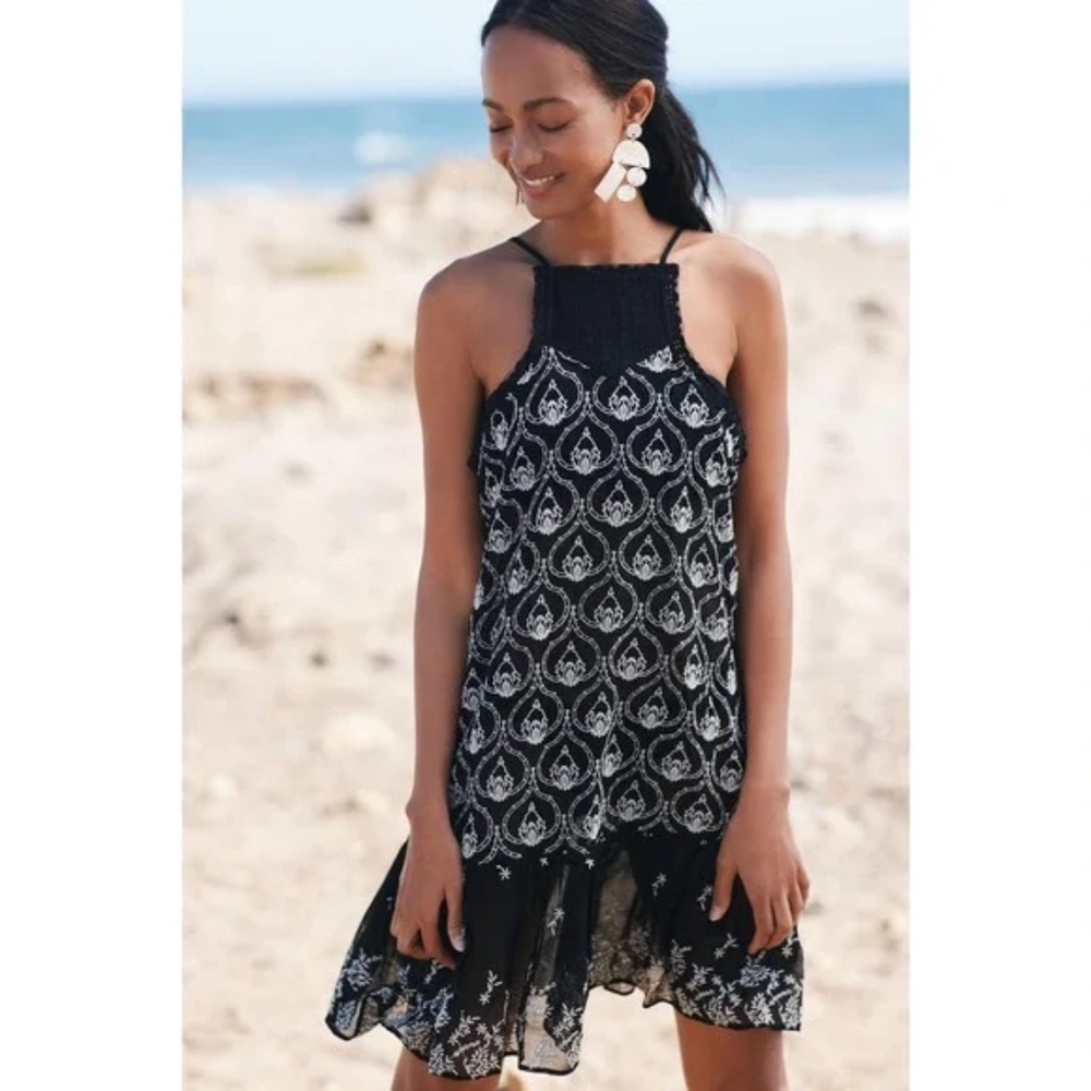 NWT Anthropologie Sheer Embroidered Mini Dress Boho Style Size Medium